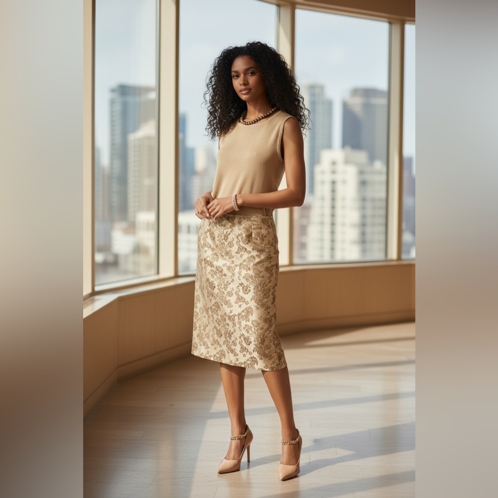 Elegant Floral Beige Skirt and Tan top both in Excellent Condition.☑️